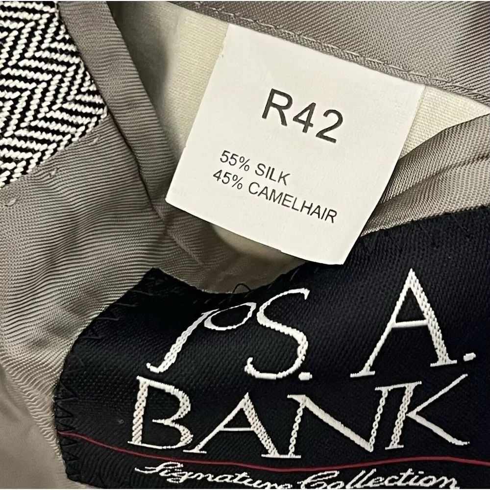 Jos A Bank Sport Coat Mens Sz 42 Gray Black‎ Herringbone Silk Camel Hair Pockets